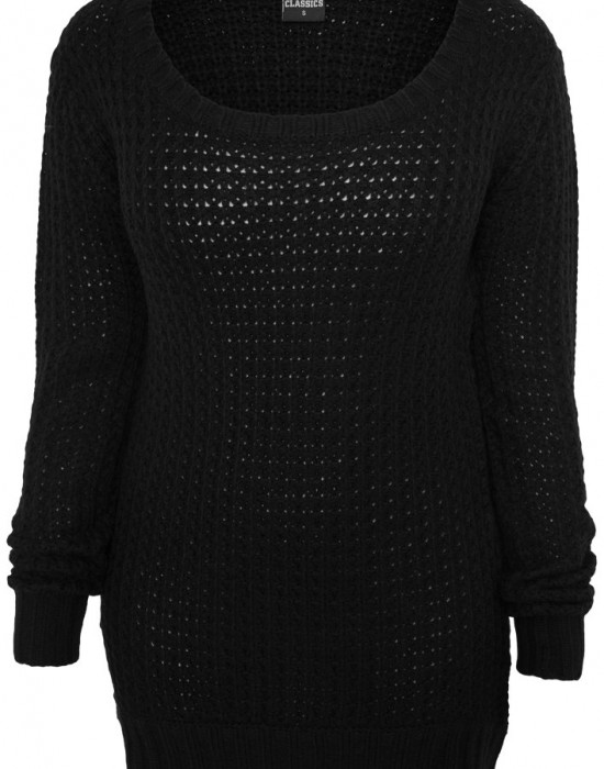 Дамски пуловер в черно Urban Classics Ladies Long Wideneck Sweater, Блузи - Lit.bg