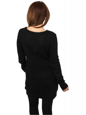 Дамски пуловер в черно Urban Classics Ladies Long Wideneck Sweater