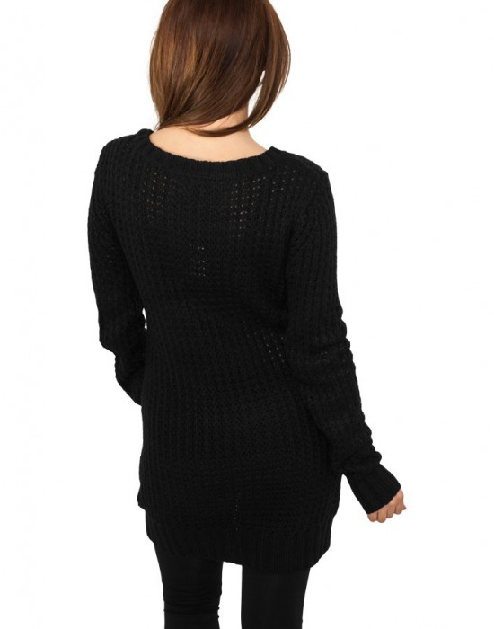 Дамски пуловер в черно Urban Classics Ladies Long Wideneck Sweater, Блузи - Lit.bg