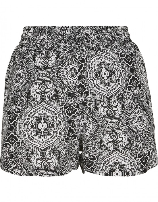 Дамски къси панталони на черно-бели фигури Urban Classics Ladies AOP Viscose Resort Shorts, Къси панталони - Lit.bg
