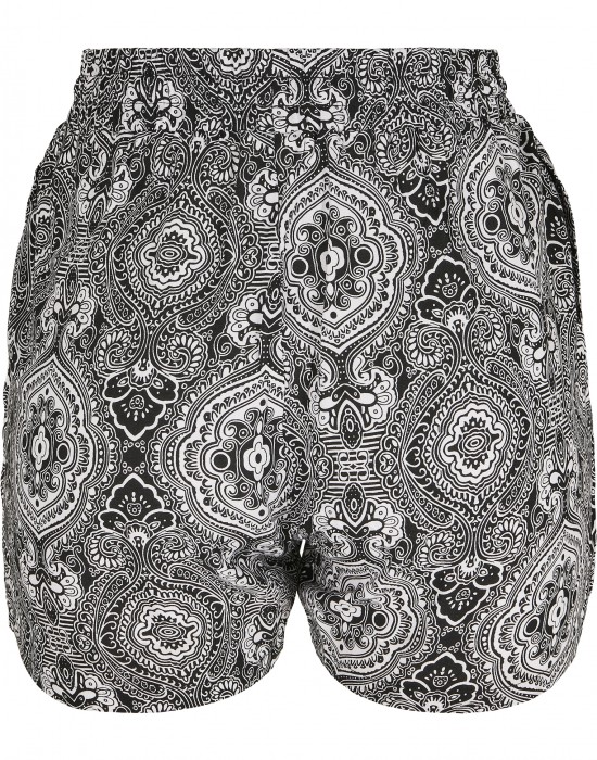 Дамски къси панталони на черно-бели фигури Urban Classics Ladies AOP Viscose Resort Shorts, Къси панталони - Lit.bg