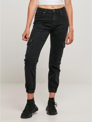 Дамски дълги карго панталони в черен цвят Ladies Denim Cargo Pants