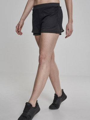 Дамски двуслойни мрежести къси панталони в черно Urban Classics Ladies Double Layer Mesh Shorts
