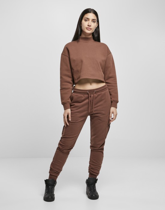 Дамски къс суичър в кафяво Ladies Cropped Oversized Sweat, Суичъри - Lit.bg