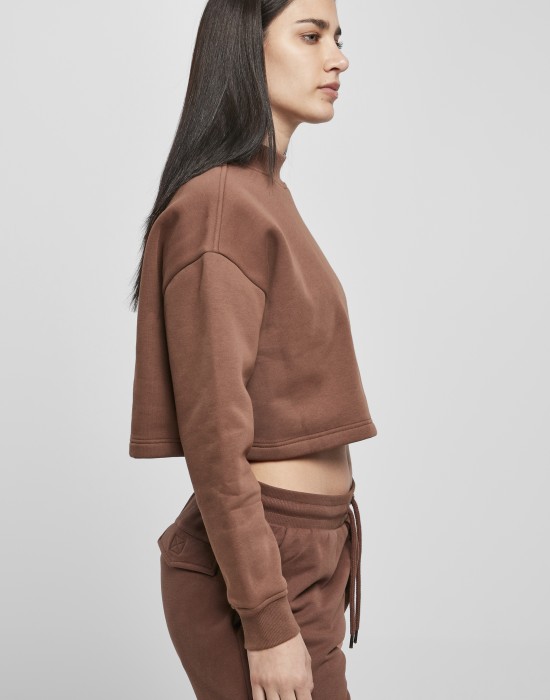 Дамски къс суичър в кафяво Ladies Cropped Oversized Sweat, Суичъри - Lit.bg