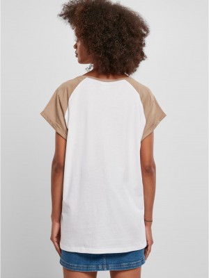 Дамска дълга тениска в бежово и бяло Ladies Contrast Raglan Tee