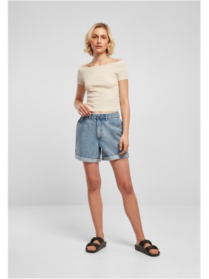 Дамски топ в цвят екрю Ladies Off Shoulder Rib Tee