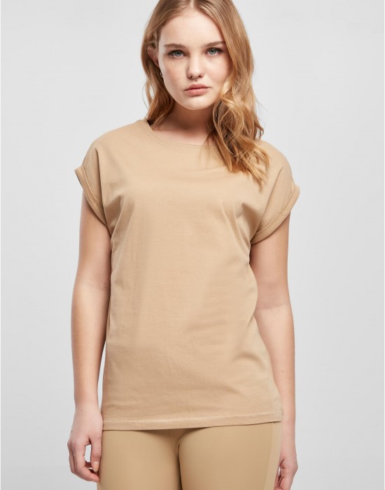 Дамска тениска в бежов цвят Urban Classics Ladies Shoulder Tee, Тениски - Lit.bg