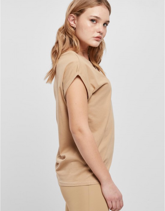 Дамска тениска в бежов цвят Urban Classics Ladies Shoulder Tee, Тениски - Lit.bg