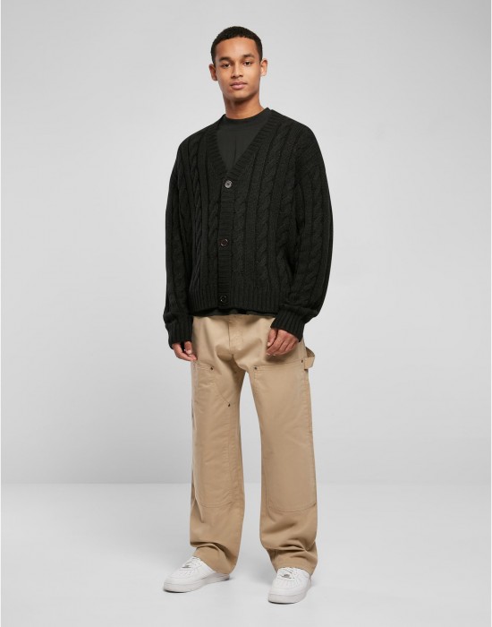 Мъжка плетена жилетка в черен цвят Urban Classics Boxy Cardigan, Якета - Lit.bg