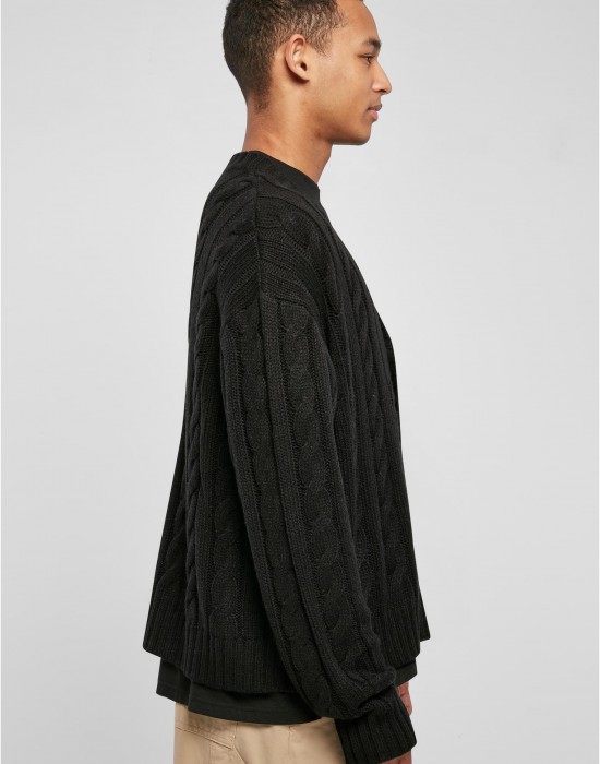 Мъжка плетена жилетка в черен цвят Urban Classics Boxy Cardigan, Якета - Lit.bg