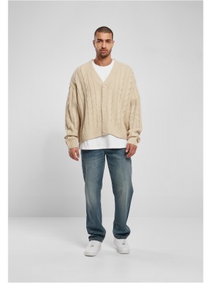 Мъжка плетена жилетка в бежов цвят Urban Classics Boxy Cardigan