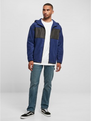 Мъжко поларено яке с качулка в син цвят Urban Classics Fleece Jacket