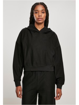 Дамски къс суичър с качулка в черен цвят Urban Classics Hoody