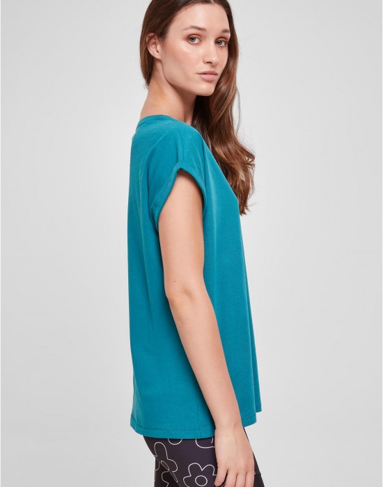 Дамска тениска в цвят тюркоаз Urban Classics Ladies Shoulder Tee, Тениски - Lit.bg