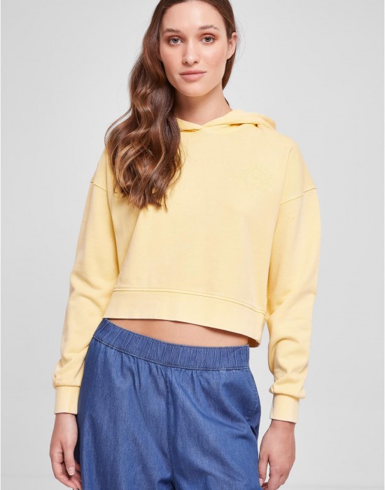 Дамски къс суичър с качулка в жълт цвят Urban Classics Terry Hoody, Суичъри - Lit.bg