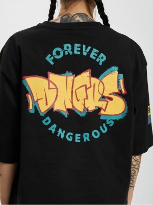 Дамска тениска в черен цвят Dangerous DNGRS Wallart