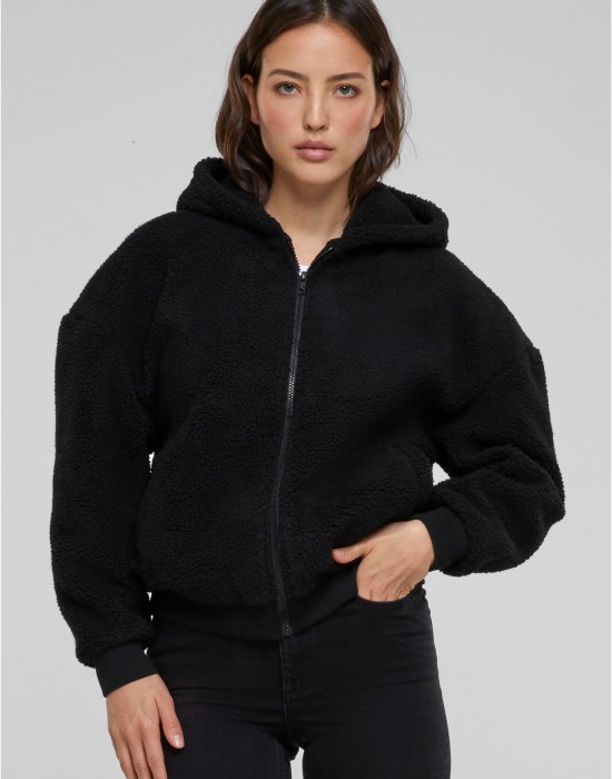 Дамски суичър в черно Urban Classics Oversized Sherpa Zip Дамски суичър в черно Urban Classics Oversized Sherpa Zip