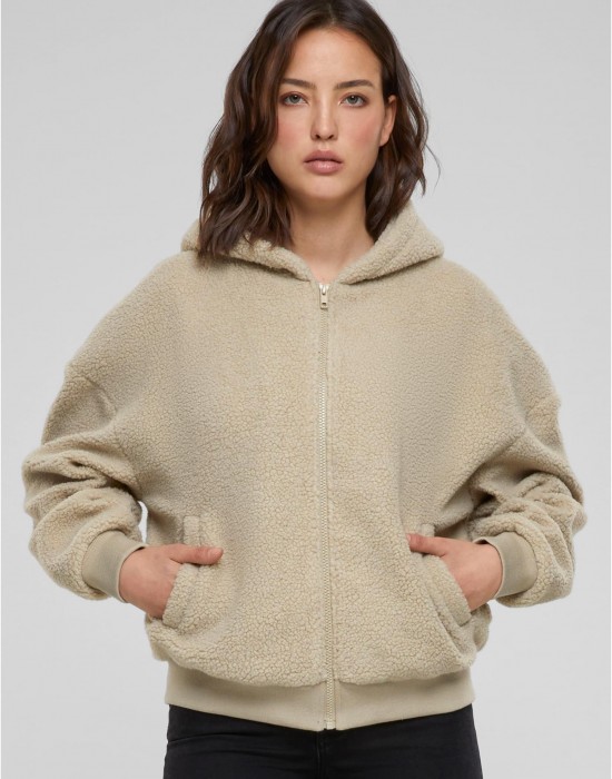 Дамски суичър в бежово Urban Classics Oversized Sherpa Zip Дамски суичър в бежово Urban Classics Oversized Sherpa Zip