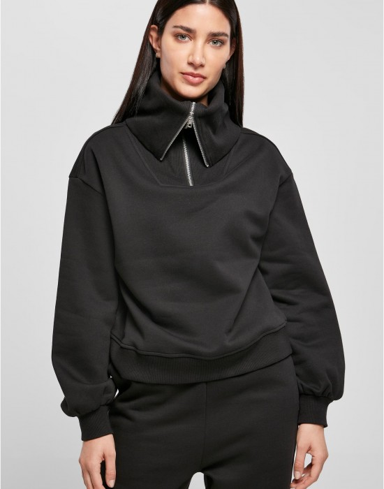 Дамски суичър в черно Urban Classics Oversized High Neck Troyer Дамски суичър в черно Urban Classics Oversized High Neck Troyer