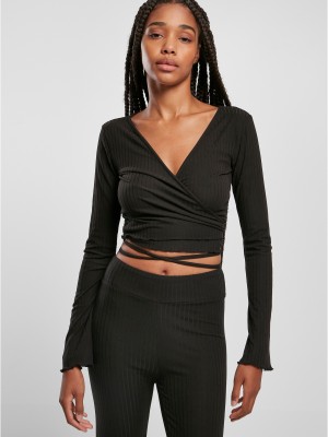 Дамска блуза в черен цвят Urban Classics Rib Wrapped Longsleeve
