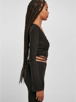 Дамска блуза в черен цвят Urban Classics Rib Wrapped Longsleeve
