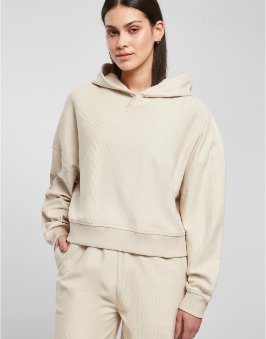 Дамски къс суичър с качулка в цвят екрю Urban Classics Hoody Дамски къс суичър с качулка в цвят екрю Urban Classics Hoody