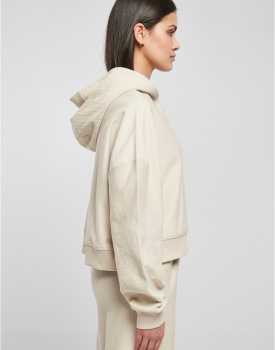 Дамски къс суичър с качулка в цвят екрю Urban Classics Hoody Дамски къс суичър с качулка в цвят екрю Urban Classics Hoody