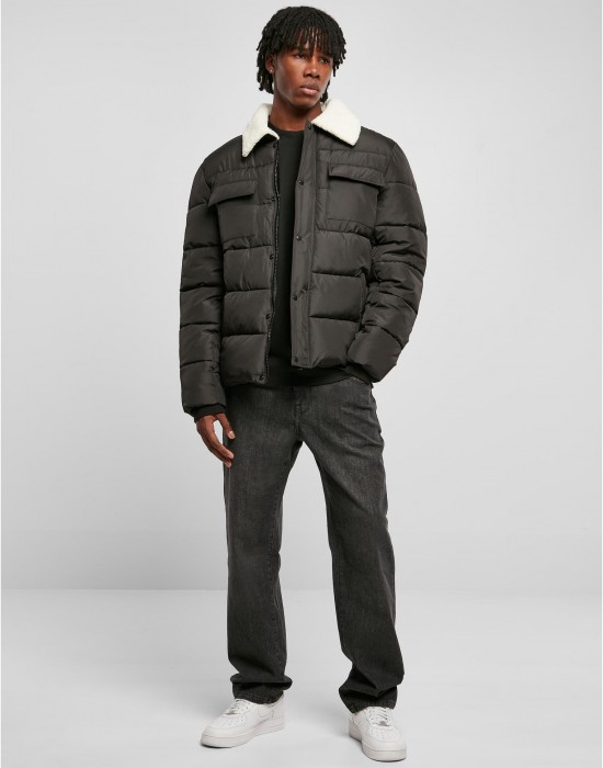 Мъжко зимно яке в черен цвят Urban Classics Sherpa Jacket Мъжко зимно яке в черен цвят Urban Classics Sherpa Jacket