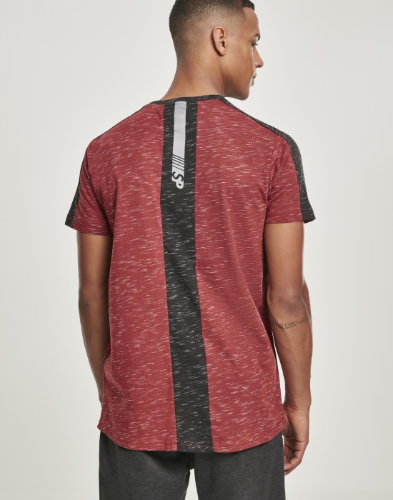 Мъжка тениска в мраморно червен цвят Southpole Shoulder Panel Tech Tee marled red Мъжка тениска в мраморно червен цвят Southpole Shoulder Panel Tech Tee marled red