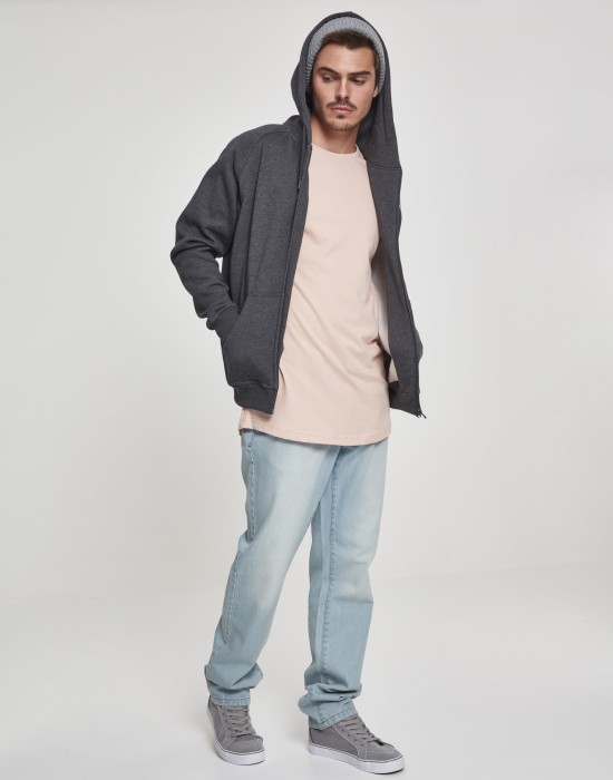 Мъжки изчистен суичър с цип Urban Classics charcoal TB014C, Мъже - Lit.bg Мъжки изчистен суичър с цип Urban Classics charcoal TB014C, Мъже - Lit.bg