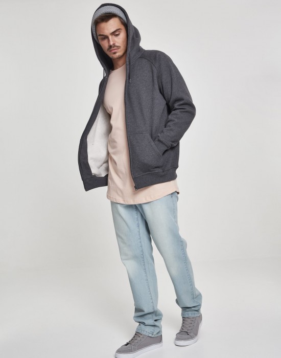 Мъжки изчистен суичър с цип Urban Classics charcoal TB014C, Мъже - Lit.bg Мъжки изчистен суичър с цип Urban Classics charcoal TB014C, Мъже - Lit.bg