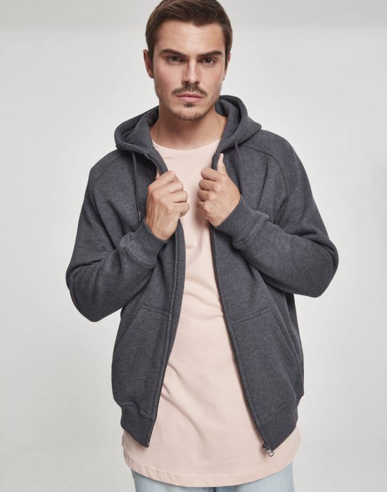 Мъжки изчистен суичър с цип Urban Classics charcoal TB014C, Мъже - Lit.bg Мъжки изчистен суичър с цип Urban Classics charcoal TB014C, Мъже - Lit.bg