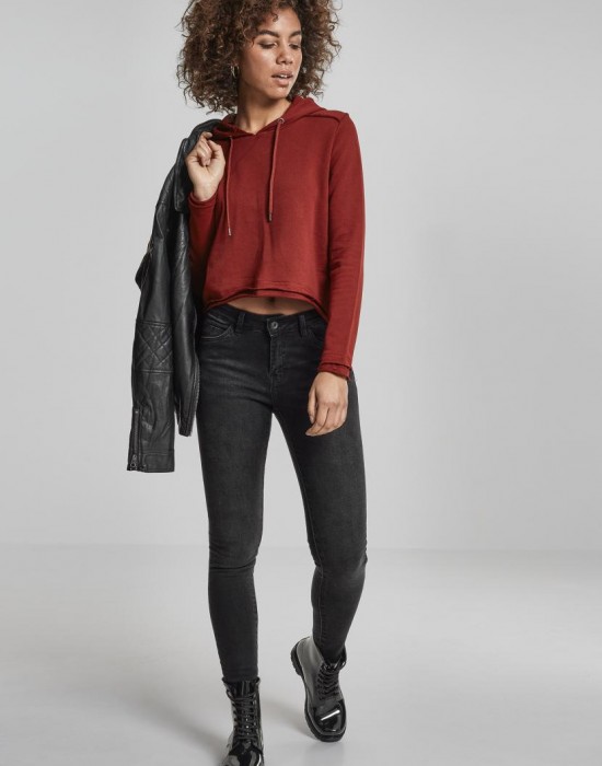Дамски суичър в цвят бордо Urban Classics Ladies Cropped Terry Hoody, Жени - Lit.bg