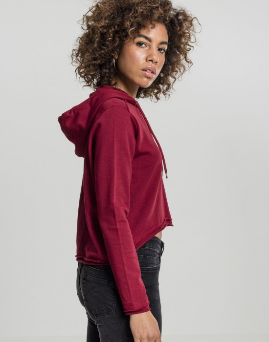 Дамски суичър в цвят бордо Urban Classics Ladies Cropped Terry Hoody, Жени - Lit.bg