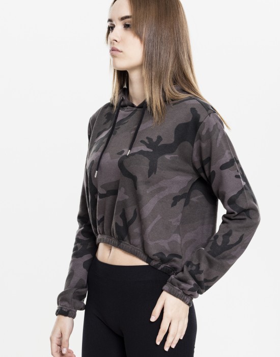 Дамски суичър в тъмносив камуфлаж Urban Classics Ladies Camo Cropped Hoody, Жени - Lit.bg Дамски суичър в тъмносив камуфлаж Urban Classics Ladies Camo Cropped Hoody, Жени - Lit.bg