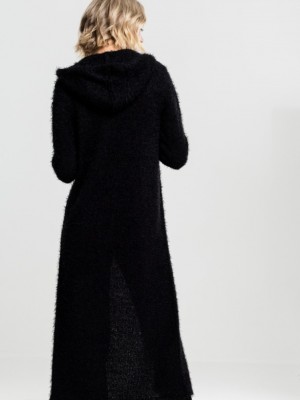 Дамска жилетка в черен цвят Urban Classics Ladies Hooded Feather Cardigan black 