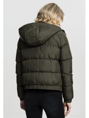 Дамско яке Urban Classics Hooded Puffer в цвят маслина