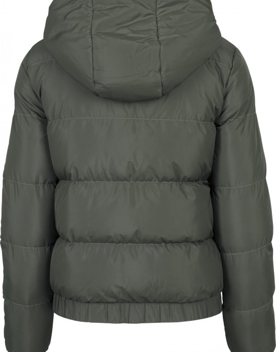 Дамско яке Urban Classics Hooded Puffer в цвят маслина, Жени - Lit.bg