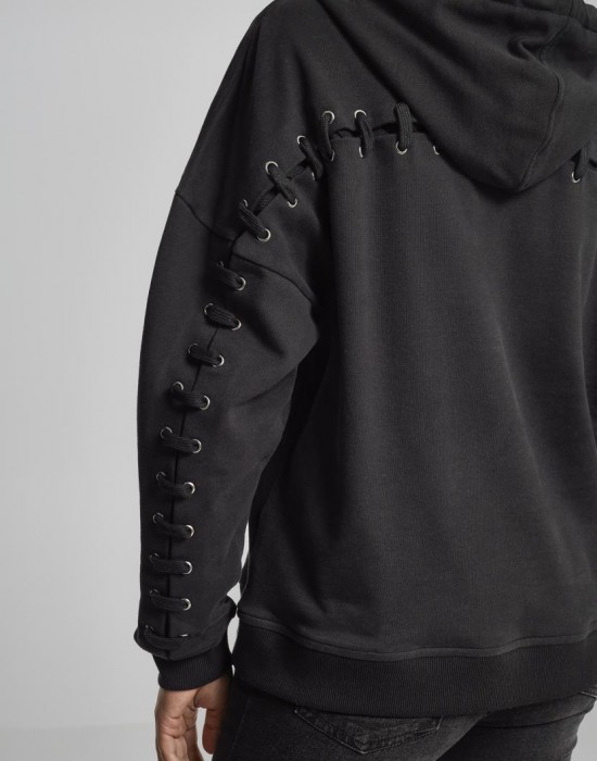 Дамски суичър в черно Urban Classics Ladies Laced-Up Hoody, Жени - Lit.bg