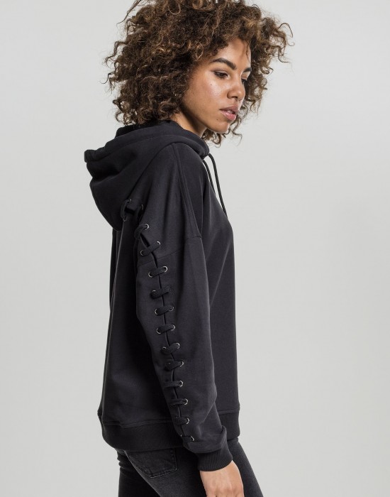 Дамски суичър в черно Urban Classics Ladies Laced-Up Hoody, Жени - Lit.bg Дамски суичър в черно Urban Classics Ladies Laced-Up Hoody, Жени - Lit.bg