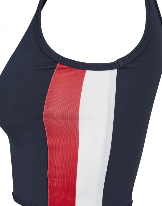 Дамски спортен топ с цип в тъмносин цвят Urban Classics Ladies Side Stripe Cropped Zip Top navy/fire red/white, Жени - Lit.bg