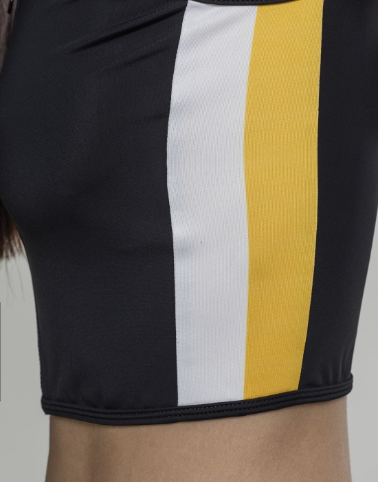 Дамски спортен топ с цип в черен цвят Urban Classics Ladies Side Stripe Cropped Zip Top black/white/chromeyellow, Жени - Lit.bg