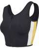 Дамски спортен топ с цип в черен цвят Urban Classics Ladies Side Stripe Cropped Zip Top black/white/chromeyellow, Жени - Lit.bg