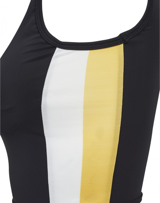 Дамски спортен топ с цип в черен цвят Urban Classics Ladies Side Stripe Cropped Zip Top black/white/chromeyellow, Жени - Lit.bg