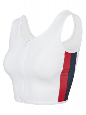 Дамски спортен топ с цип в бял цвят Urban Classics Ladies Side Stripe Cropped Zip Top white/firered/navy XS