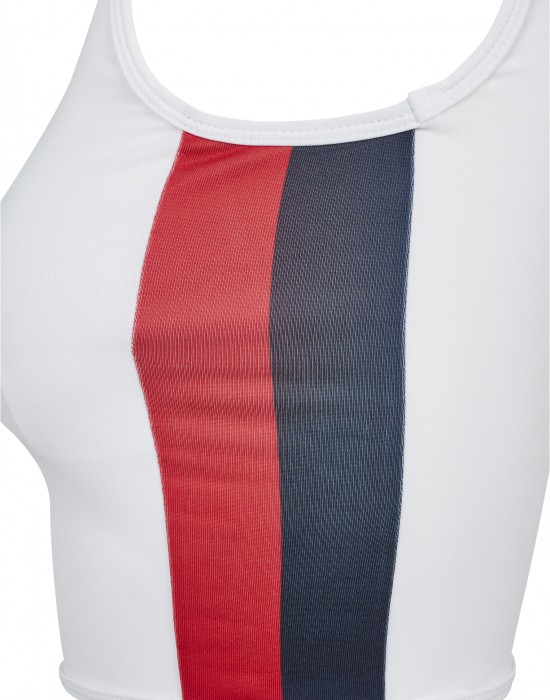 Дамски спортен топ с цип в бял цвят Urban Classics Ladies Side Stripe Cropped Zip Top white/firered/navy XS, Жени - Lit.bg