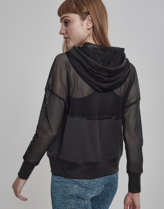 Дамски суичър в черно Urban Classics Ladies Mesh Hoody, Жени - Lit.bg