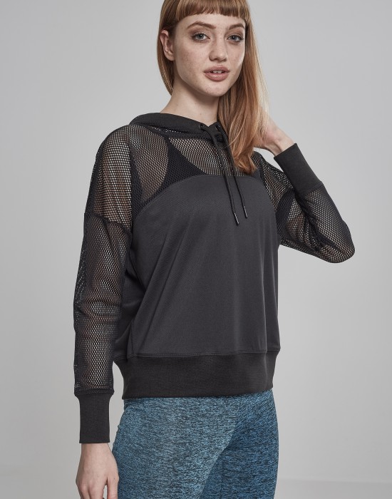 Дамски суичър в черно Urban Classics Ladies Mesh Hoody, Жени - Lit.bg