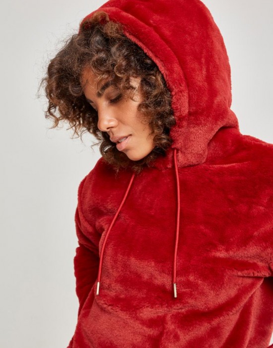 Дамски плюшен суичър Urban Classics burgundy, Жени - Lit.bg
